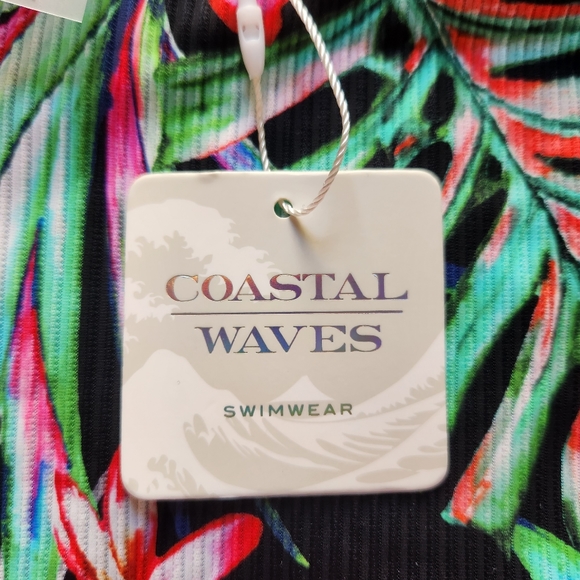 SEXY ☆ BLACK TROPICAL PRINT ☆ ZIP FRONT ☆ CAGED RIBBED BIKINI ☆ NWT - Picture 11 of 12